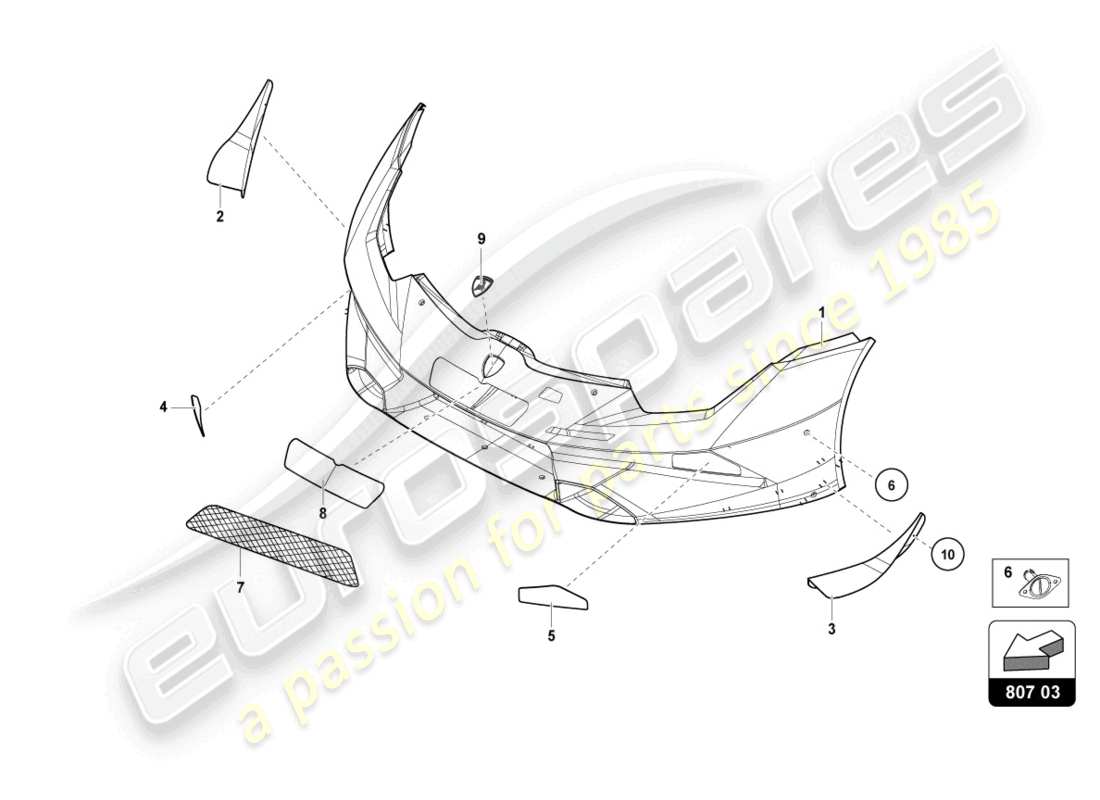 lamborghini super trofeo evo (2018) diagrama de piezas del parachoques delantero