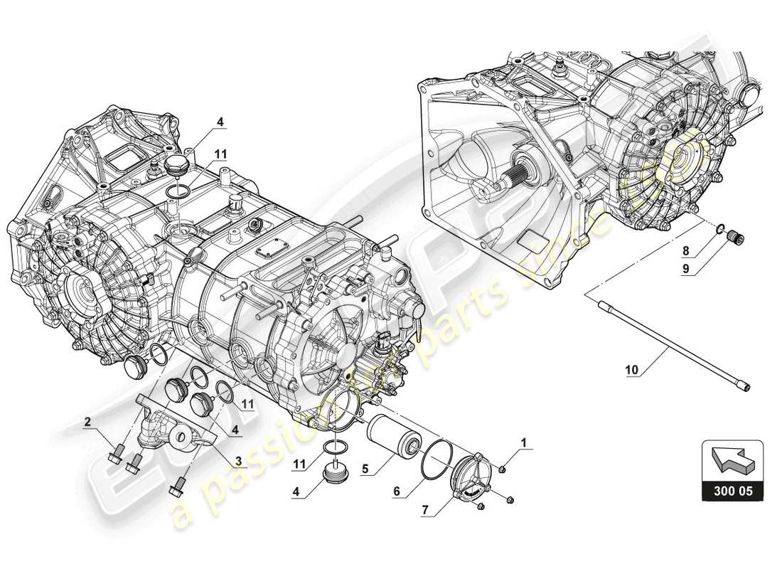 lamborghini gt3 (2017) diagrama de piezas del filtro de aceite de la caja de cambios