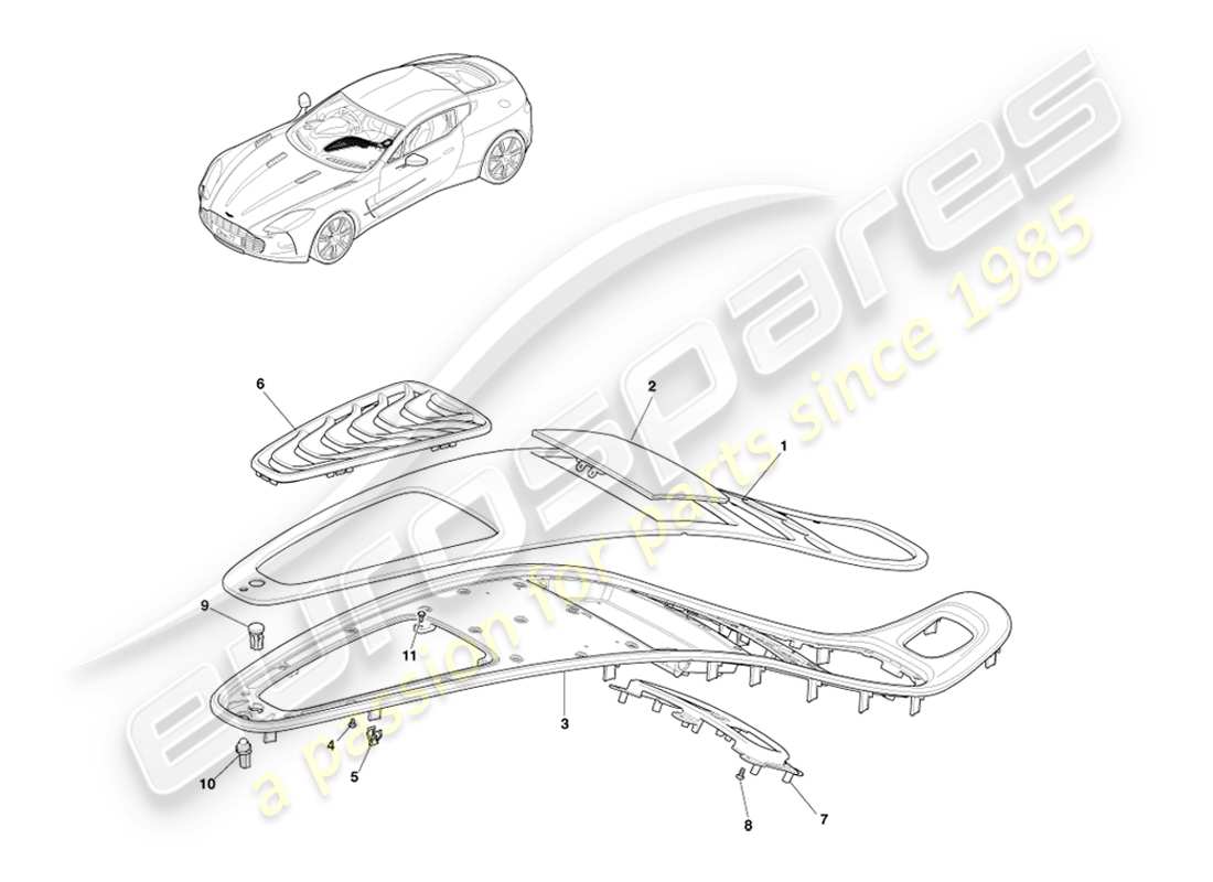 aston martin one-77 (2011) fascia de la consola central diagrama de piezas
