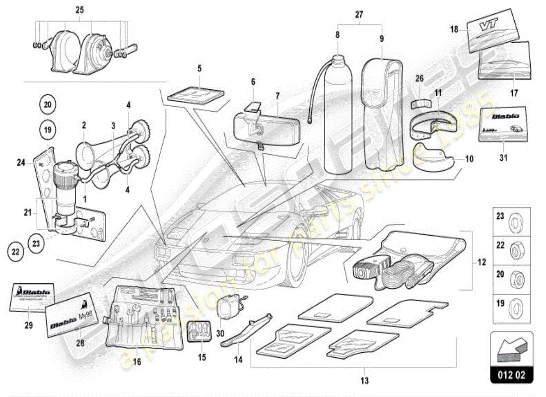 lamborghini diablo vt (1995) herramientas del vehículo diagrama de piezas