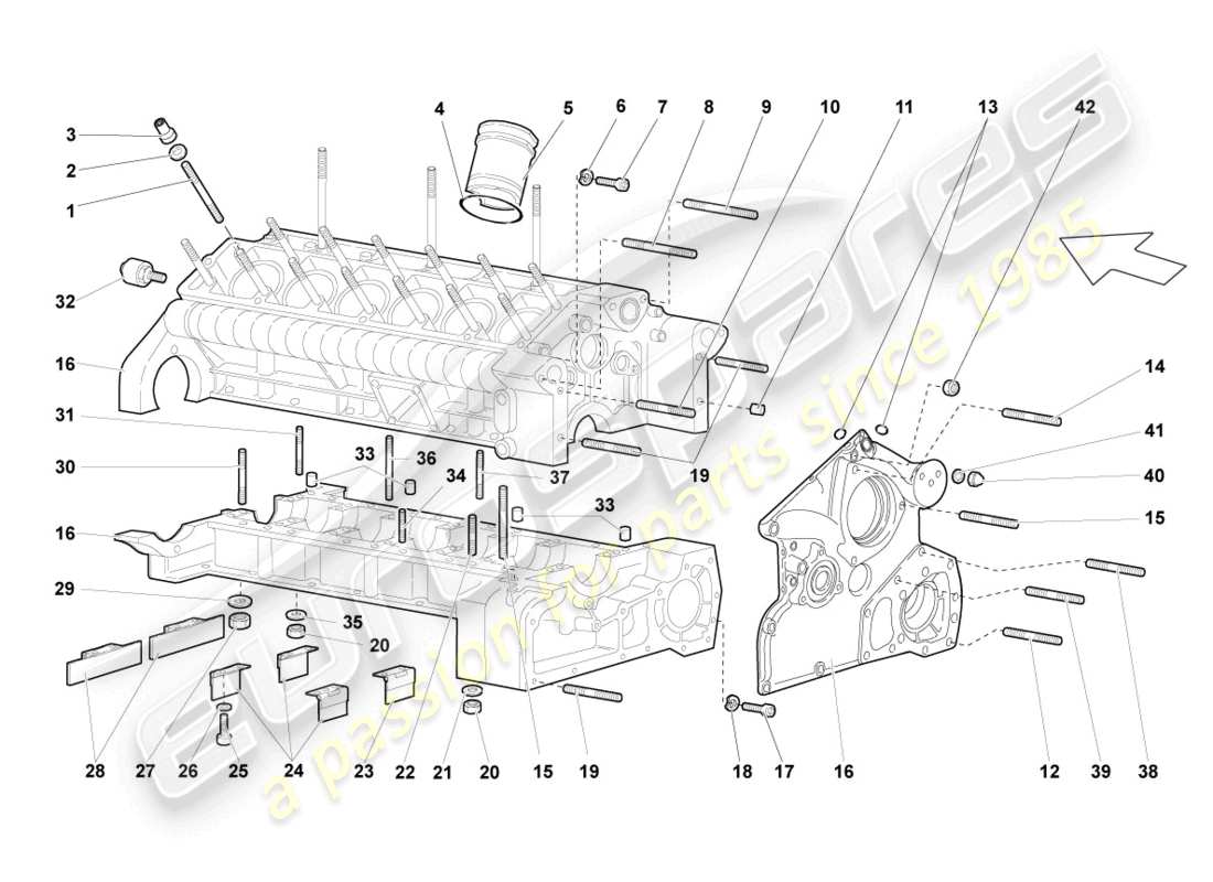 lamborghini lp640 coupe (2009) diagrama de piezas de la carcasa del cárter