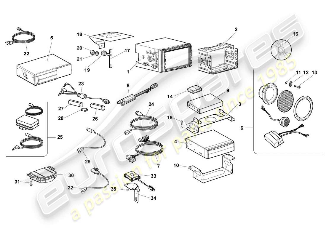 lamborghini lp640 coupe (2009) piezas eléctricas para sistema de audio diagrama de partes