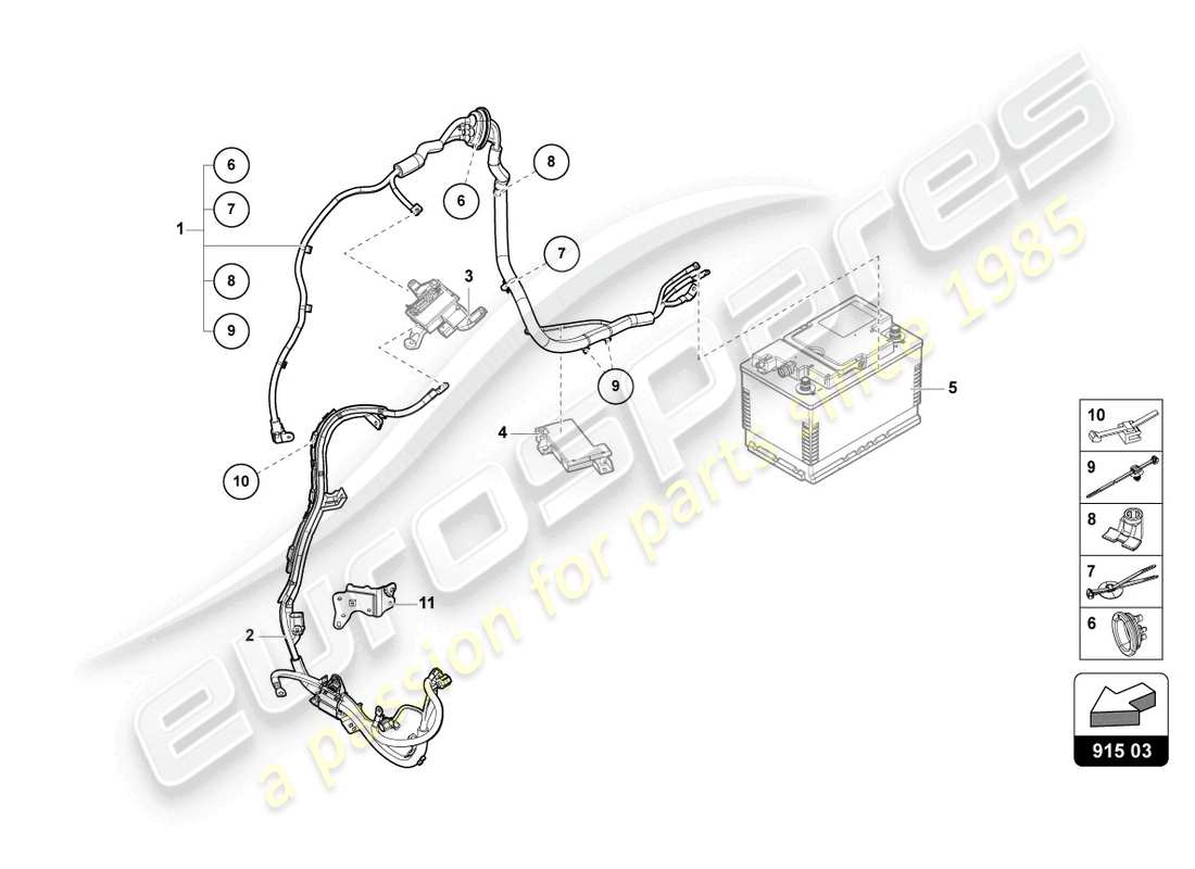 lamborghini urus (2021) juego de cableado para bateria +/- esquema de piezas