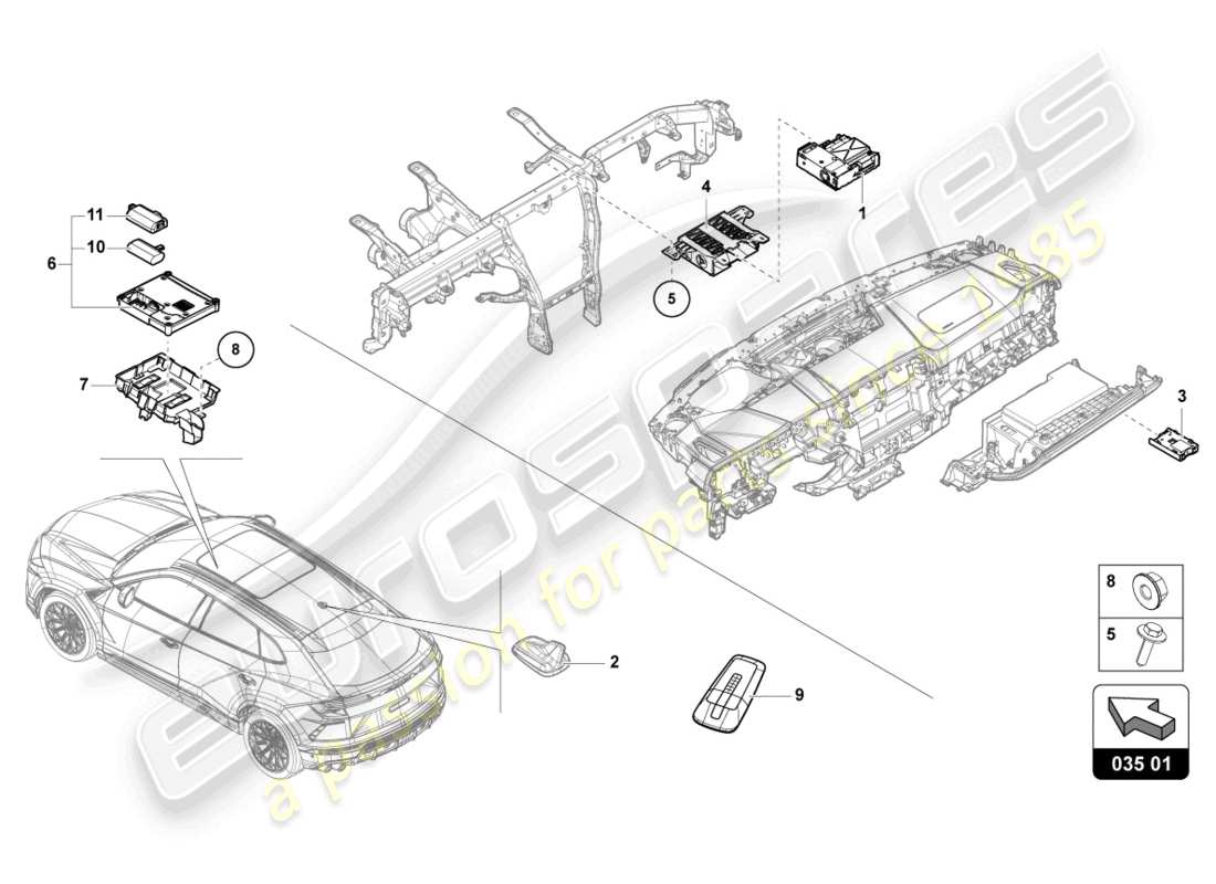 lamborghini urus (2020) unidad de control para electrónica de la información diagrama de piezas