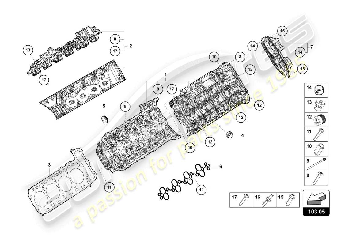 lamborghini urus (2020) diagrama de piezas de la culata del cilindro