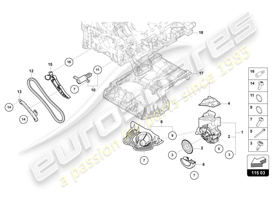 lamborghini urus (2020) diagrama de piezas de la bomba de aceite