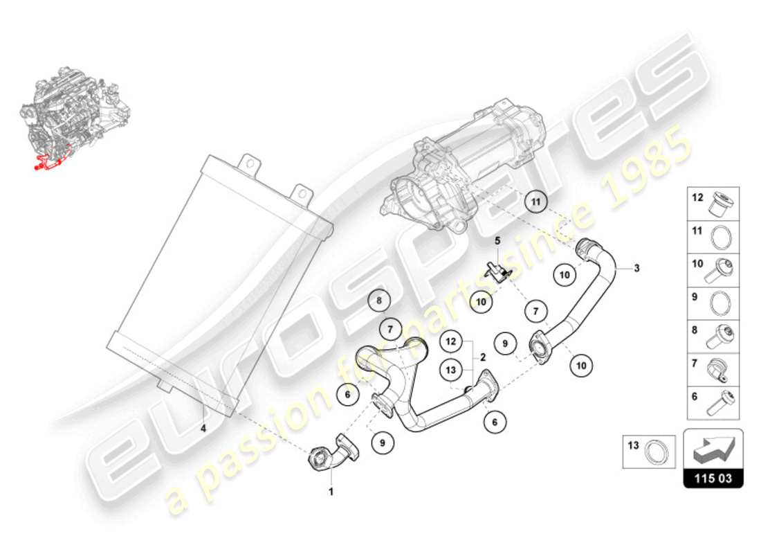 lamborghini revuelto coupe (2024) sistema hidráulico y depósito de líquido con conector. piezas diagrama de piezas