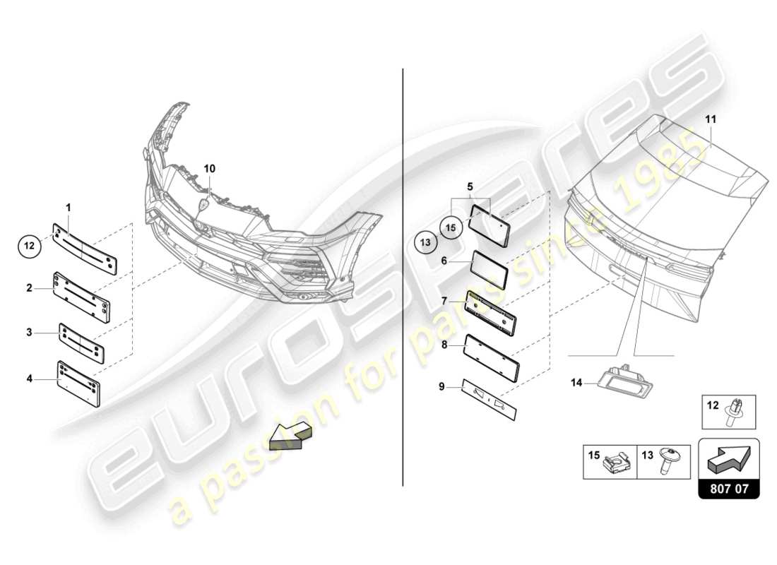 lamborghini urus (2022) portamatrícula diagrama de piezas