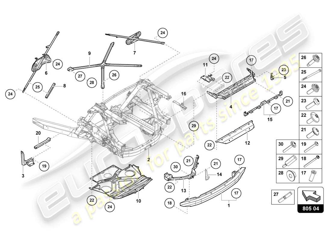 lamborghini 2022 (sto) diagrama de pieza exterior trasero del chasis