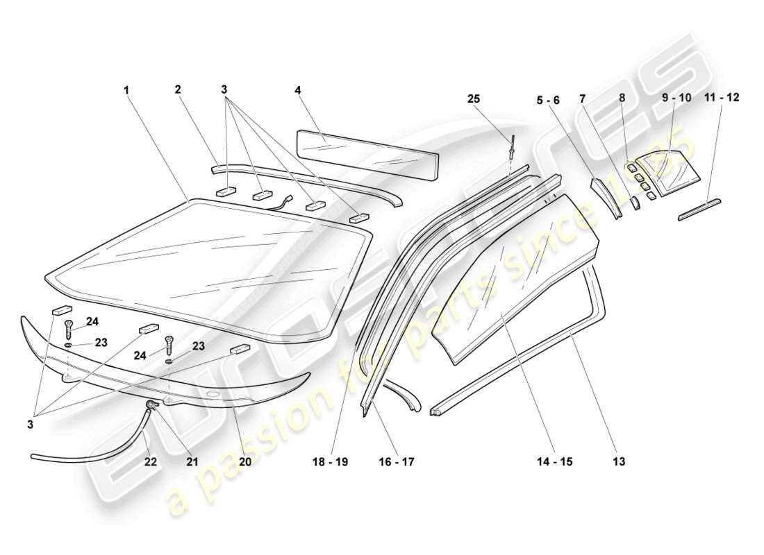 lamborghini reventon diagrama de piezas de vidrios para ventanas