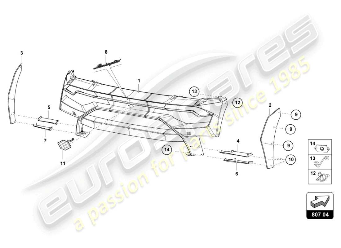 lamborghini super trofeo evo (2018) diagrama de piezas del parachoques trasero