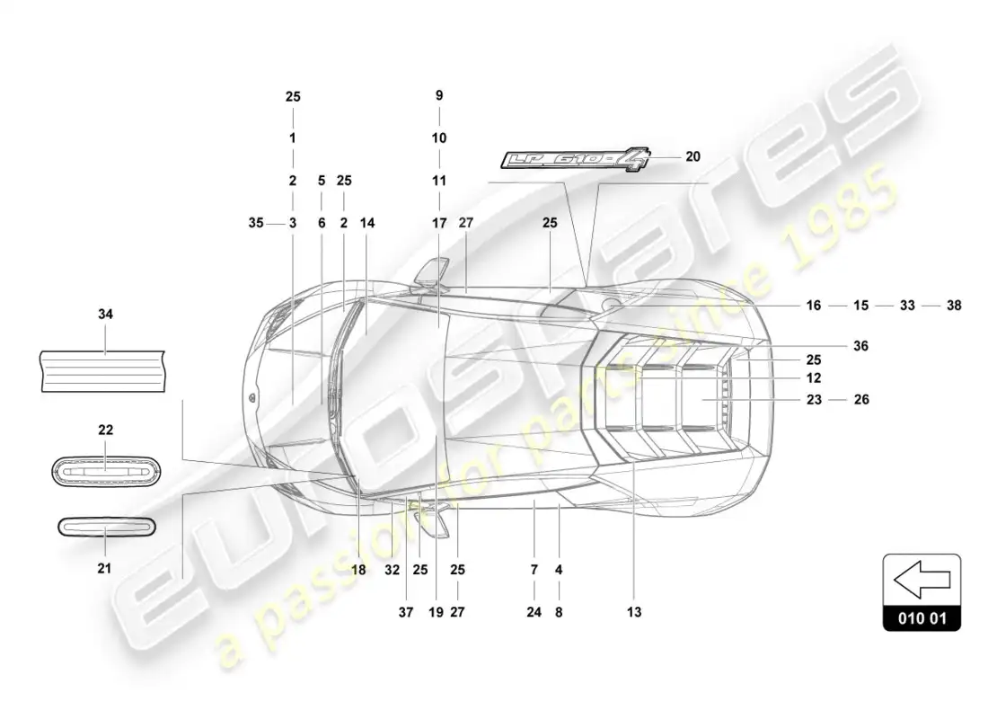 lamborghini lp610-4 coupe (2016) inscripciones/letras diagrama de piezas