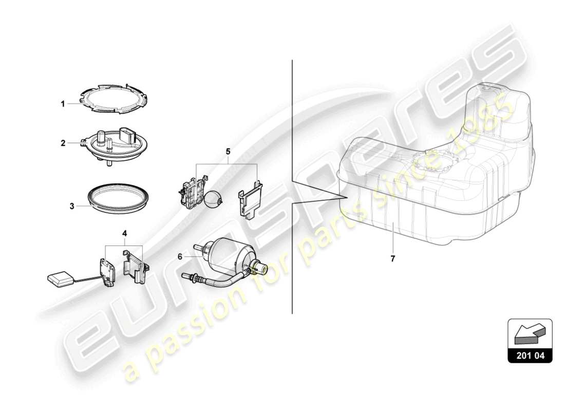lamborghini 2021 (evo coupe) diagrama de pieza del filtro de combustible izquierdo