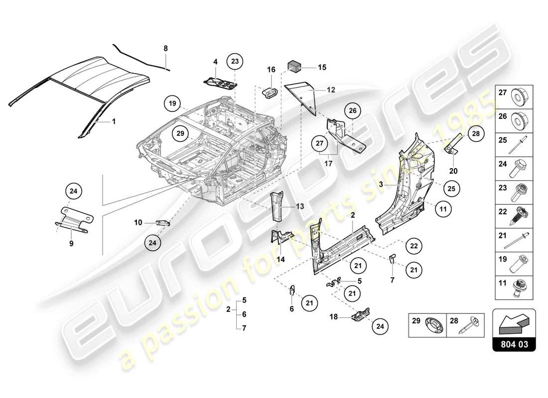 lamborghini sto (2023) refuerzo del techo diagrama de piezas