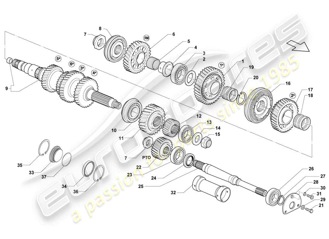 lamborghini lp550-2 spyder (2010) diagrama de piezas del eje de salida
