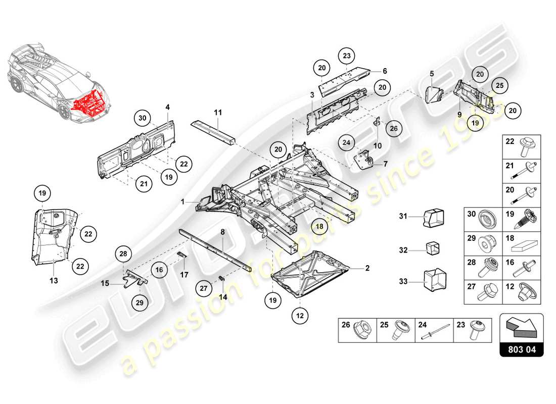 lamborghini sto (2022) diagrama de piezas del marco frontal