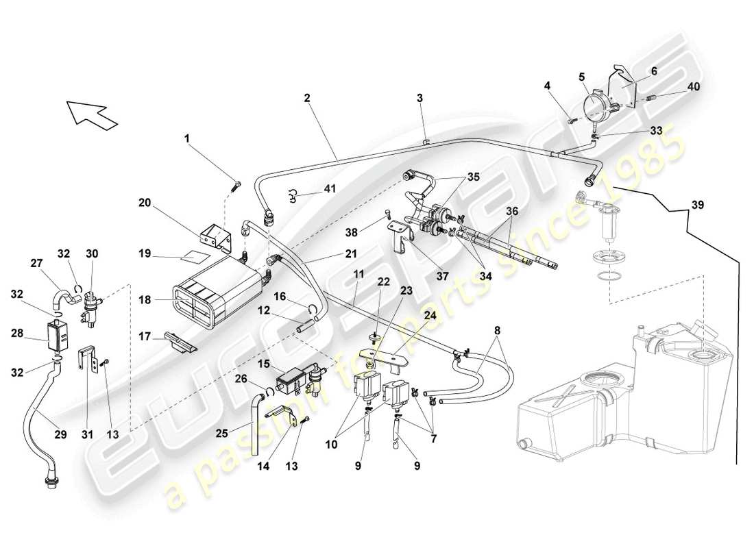 lamborghini gallardo coupe (2004) diagrama de piezas del recipiente de carbón activado