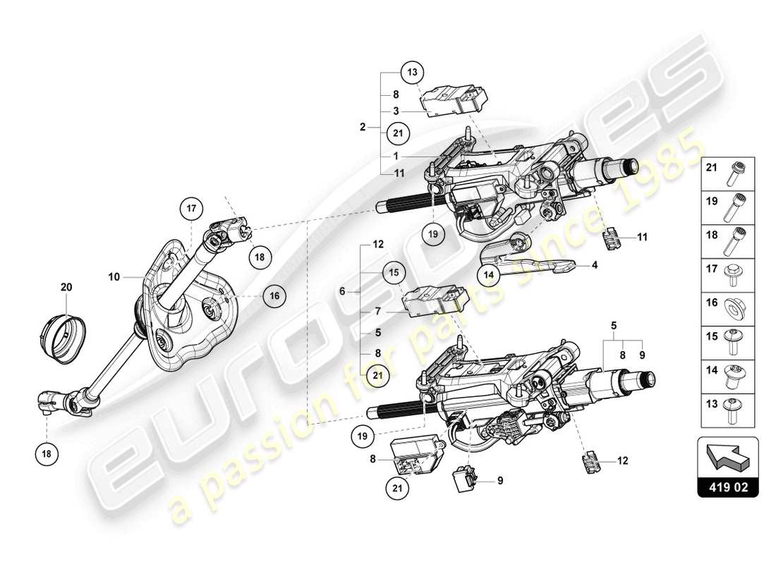 lamborghini urus (2021) columna de dirección con piezas de accesorio diagrama de piezas