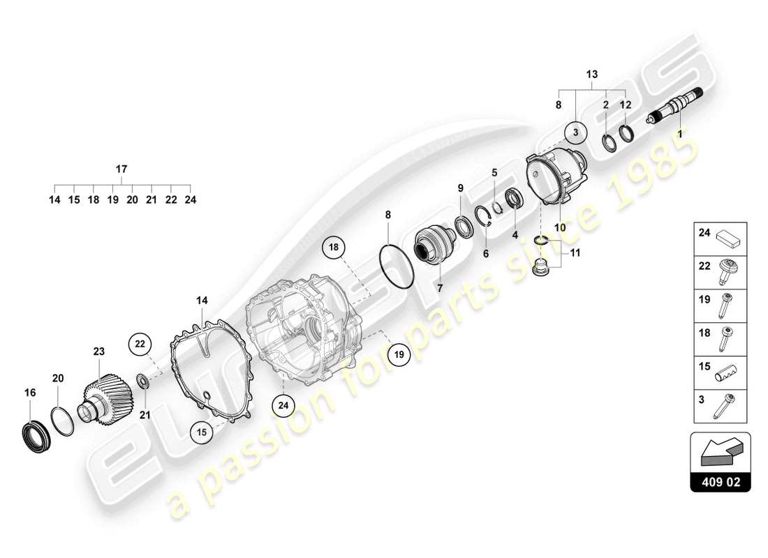 lamborghini urus (2021) diagrama de pieza del diferencial delantero