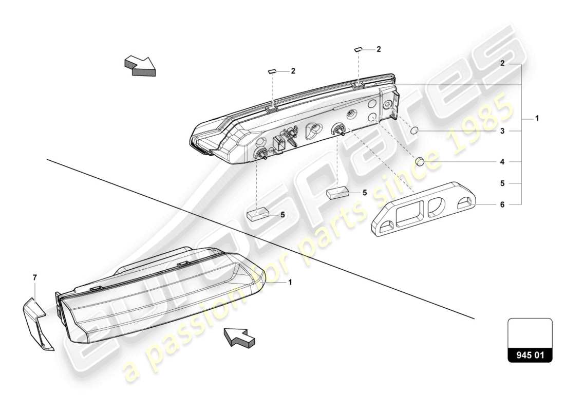 lamborghini urus (2021) diagrama de piezas del faro trasero adicional