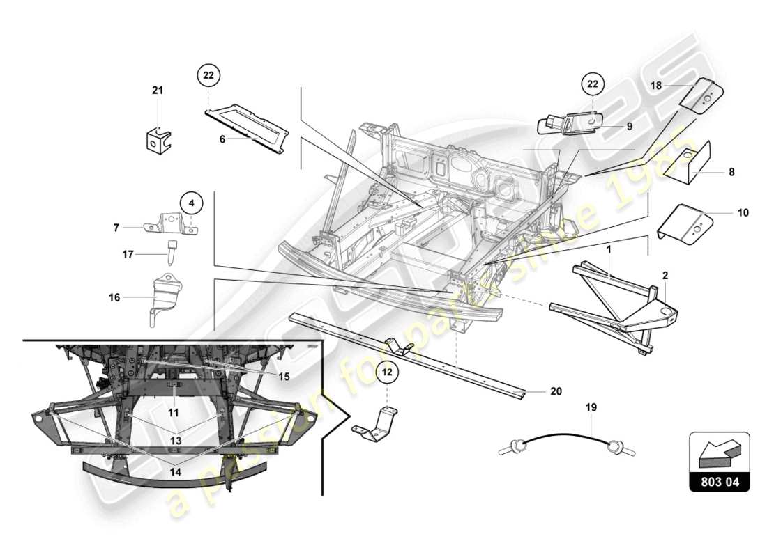 lamborghini super trofeo evo (2018) elementos interiores del marco frontal diagrama de piezas
