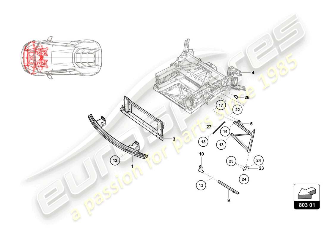 lamborghini super trofeo (2016) elementos exteriores del marco frontal diagrama de piezas