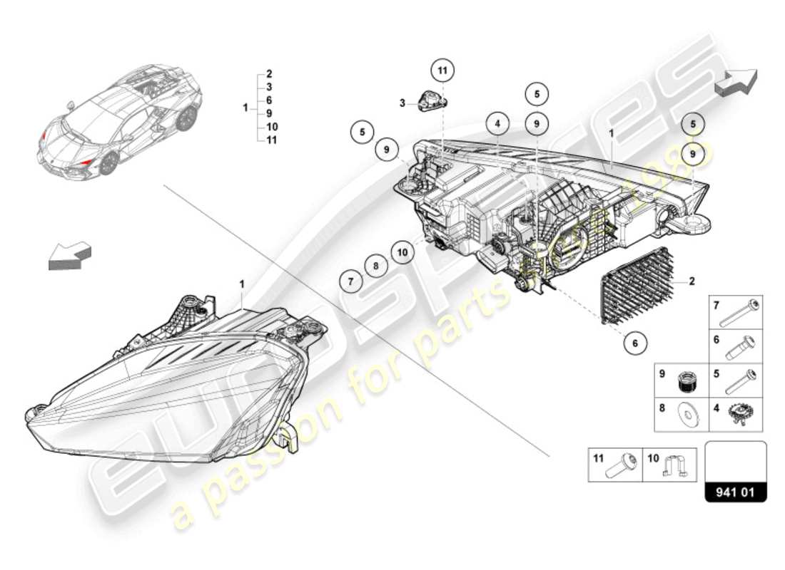 lamborghini revuelto coupe (2024) faro led diagrama de piezas