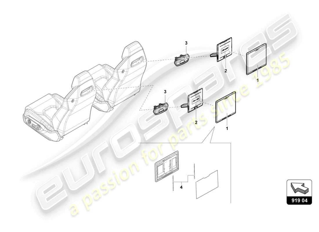 lamborghini urus (2021) piezas eléctricas para infoentretenimiento trasero diagrama de piezas