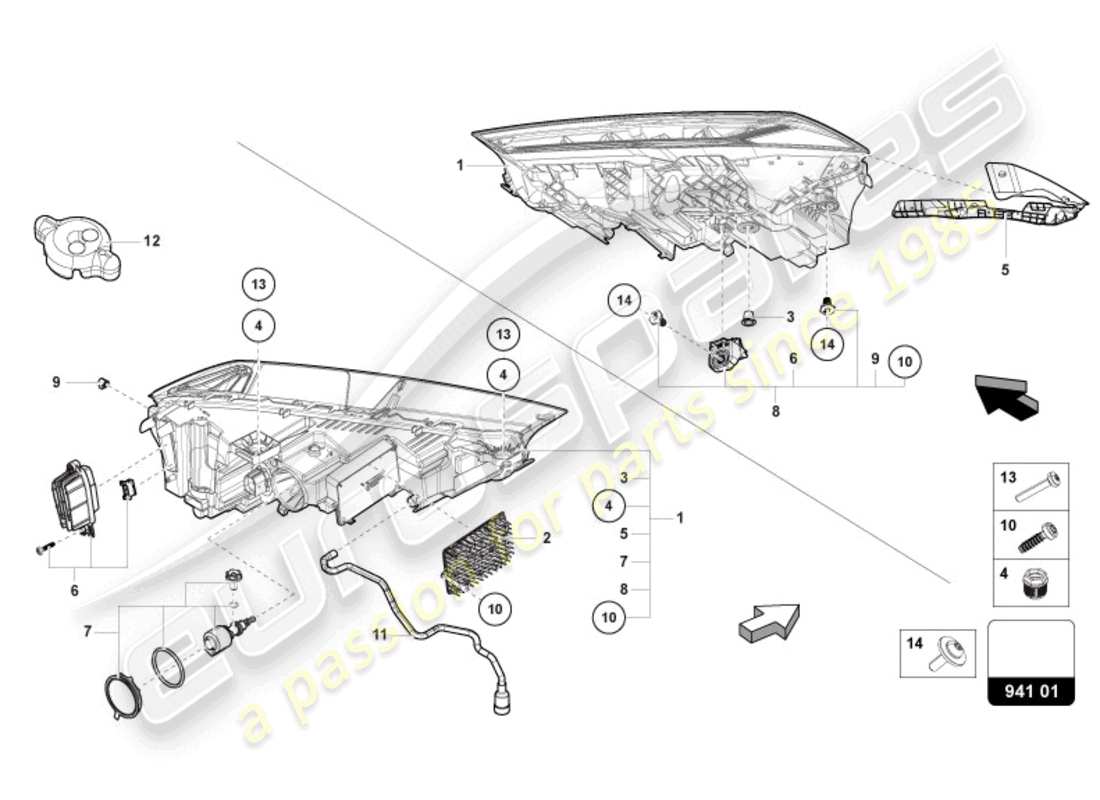 lamborghini urus (2020) diagrama de piezas del faro led