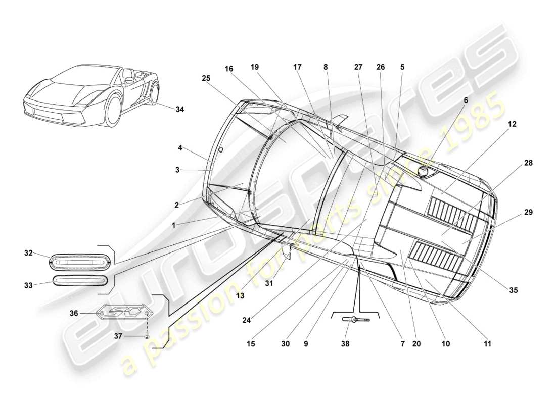 lamborghini lp570-4 spyder performante (2012) placas tipo diagrama de piezas