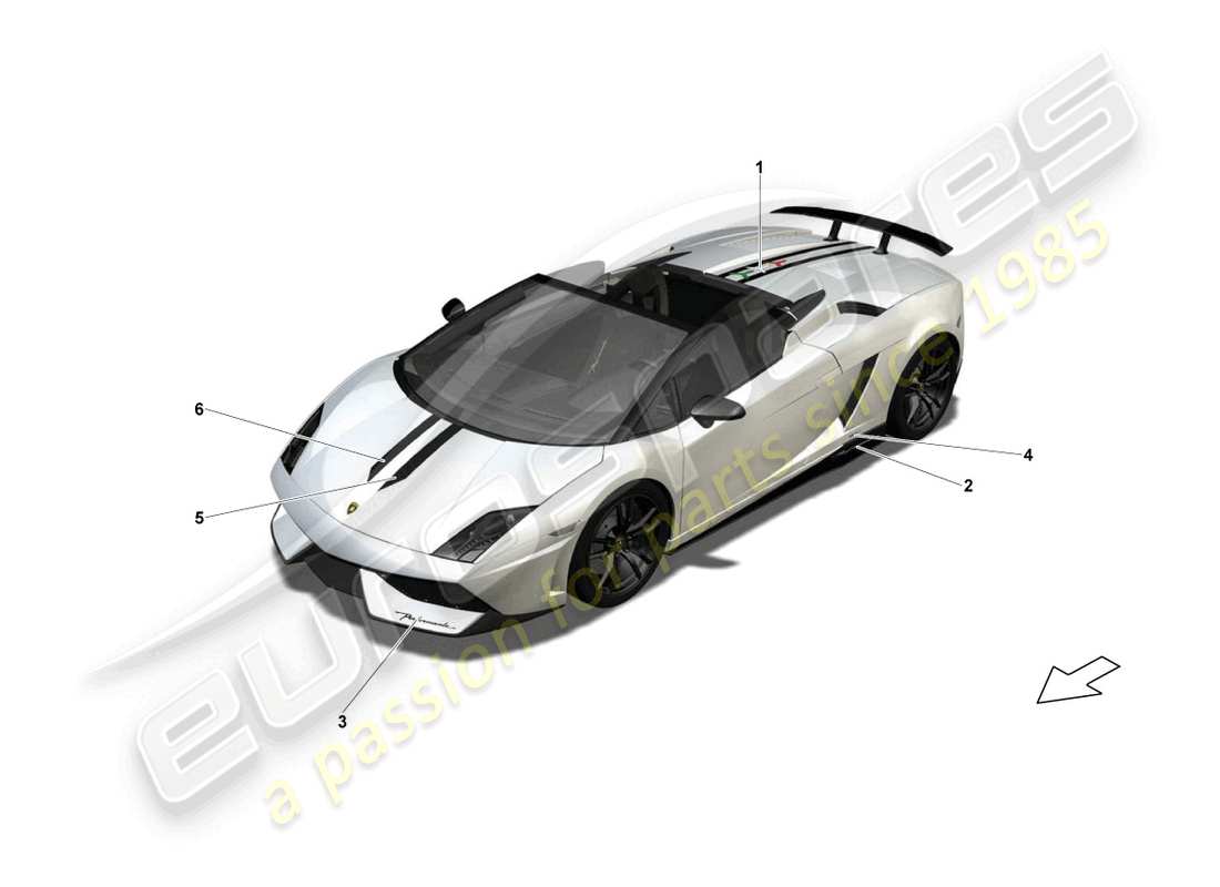 lamborghini lp570-4 spyder performante (2011) tiras adhesivas decorativas diagrama de piezas