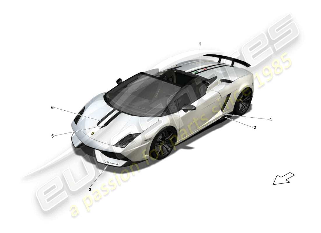 lamborghini lp570-4 spyder performante (2012) tiras adhesivas decorativas diagrama de piezas