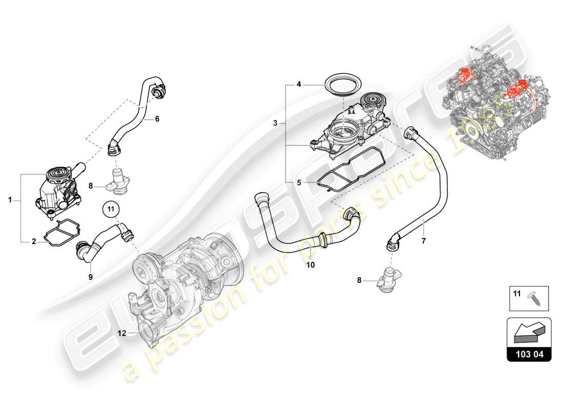 lamborghini urus (2020) ventilación para bloque de cilindros diagrama de piezas