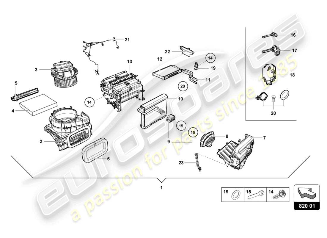 lamborghini evo coupe (2023) caja de entrada de aire para sistema de a/c controlado electrónicamente diagrama de piezas