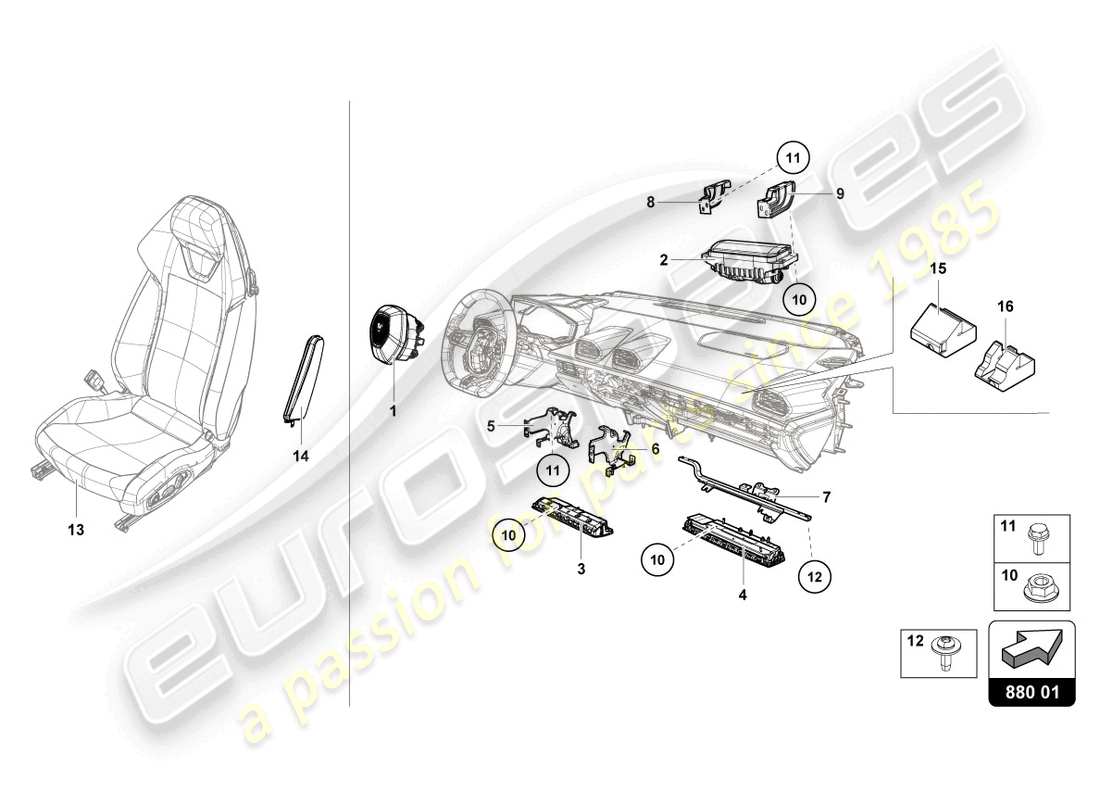 lamborghini evo coupe (2023) diagrama de piezas del airbag