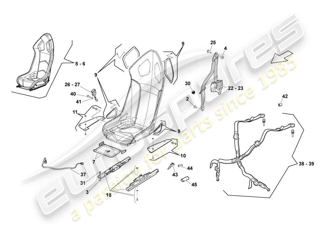 lamborghini superleggera (2008) asiento deportivo diagrama de piezas
