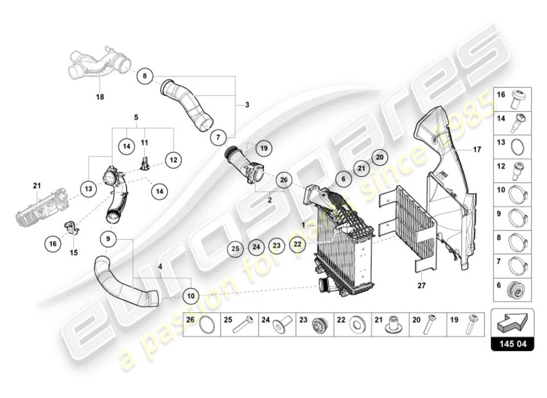 lamborghini urus (2021) charge air cooler right diagrama de piezas