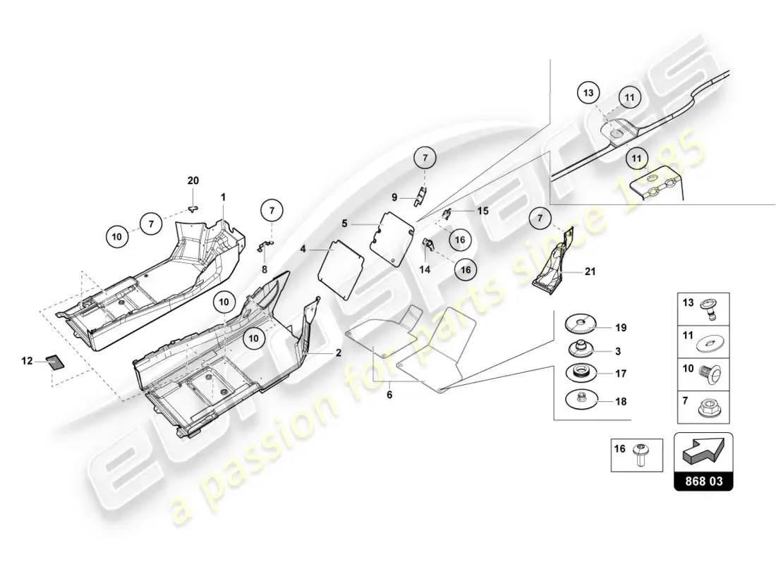 lamborghini lp600-4 zhong coupe (2015) placa de aislamiento de ruido interior diagrama de piezas