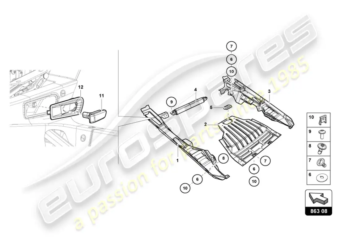 lamborghini lp610-4 coupe (2016) cubierta del motor diagrama de piezas