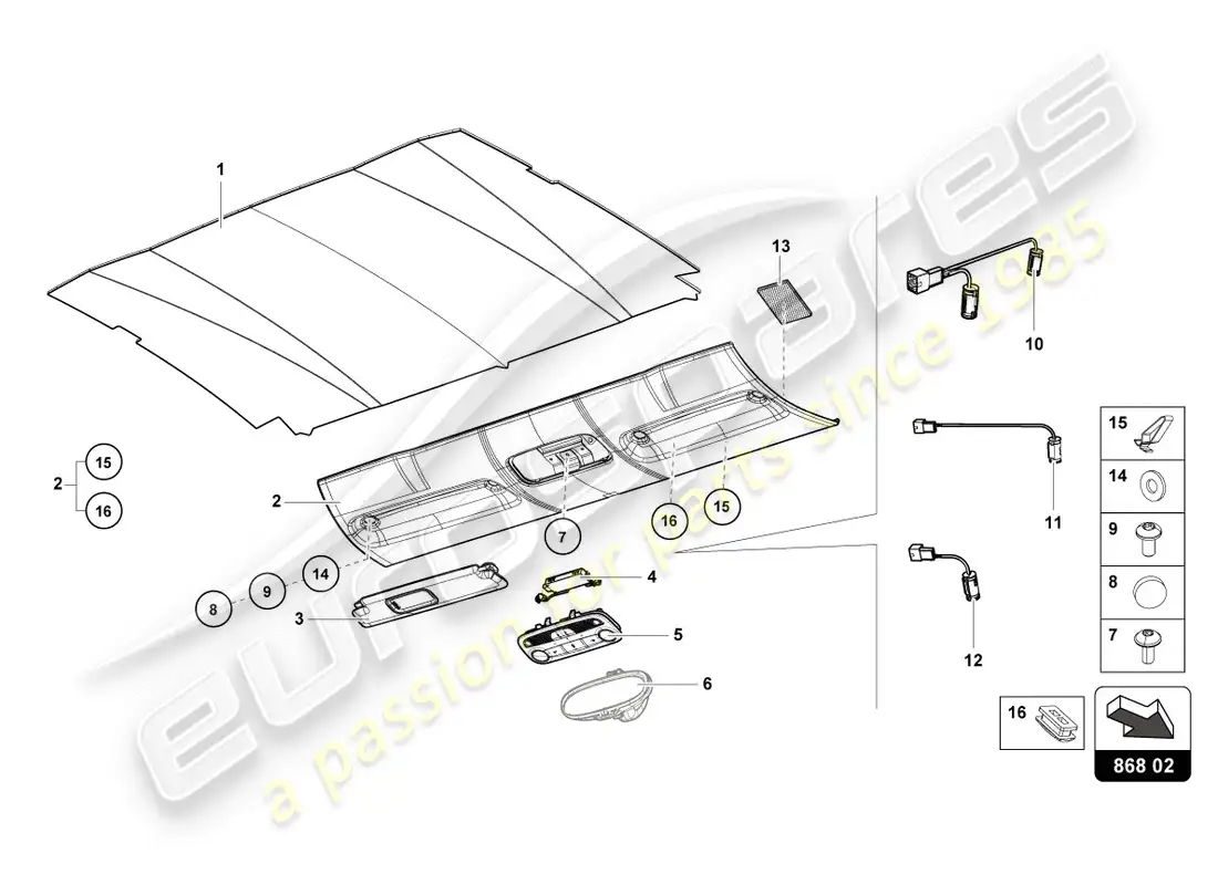 lamborghini lp600-4 zhong coupe (2015) adorno del techo diagrama de piezas