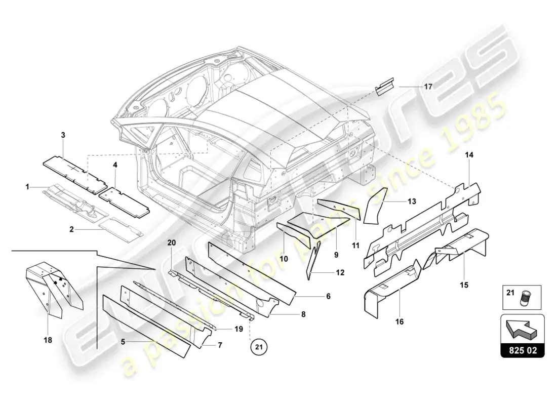 lamborghini sian (2021) amortiguador para túnel diagrama de piezas