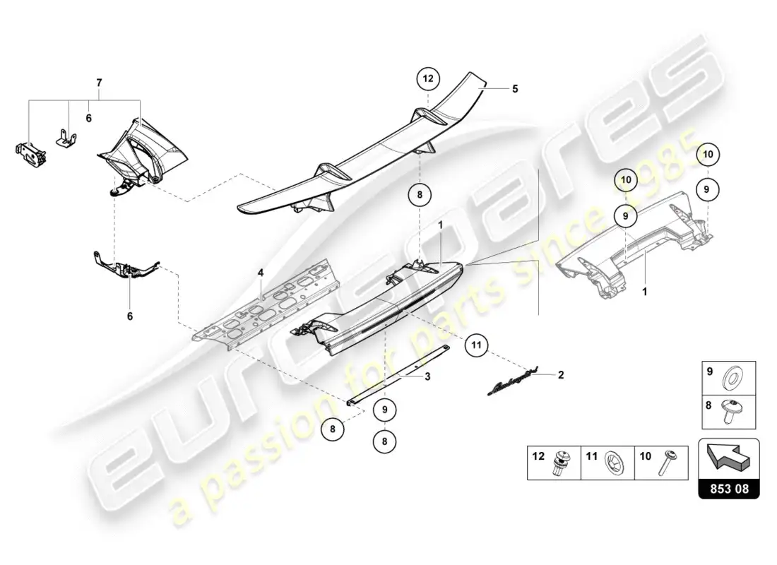 lamborghini performante spyder (2020) spoiler del capó diagrama de piezas