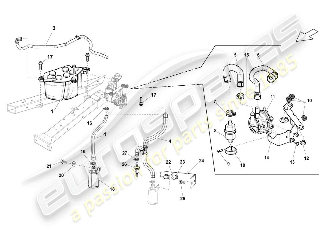 lamborghini lp560-4 coupe (2011) sistema de filtro de carbón activado diagrama de piezas