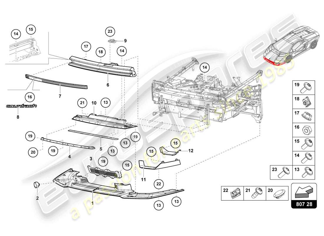 lamborghini countach lpi 800-4 (2022) diagrama de pieza del parachoques delantero