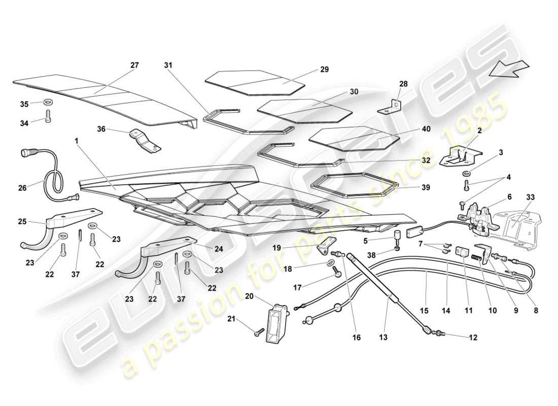 lamborghini lp670-4 sv (2010) tapa para tapa de motor transparente esquema de piezas