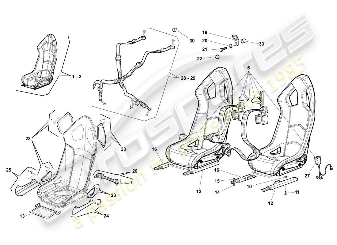 lamborghini lp640 roadster (2010) asiento completo diagrama de piezas