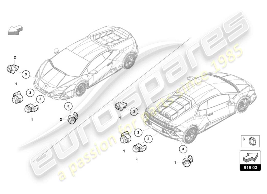 lamborghini evo spyder (2024) diagrama de piezas de ayuda de estacionamiento