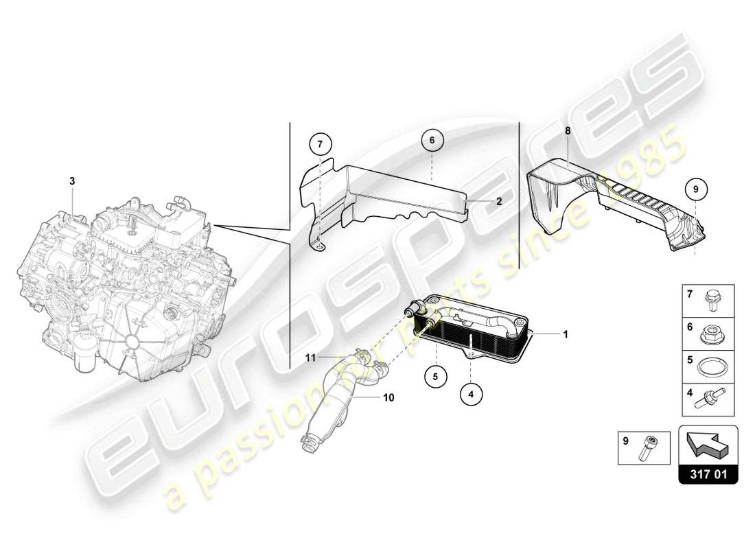 lamborghini tecnica (2023) diagrama de piezas del enfriador de aceite de engranajes