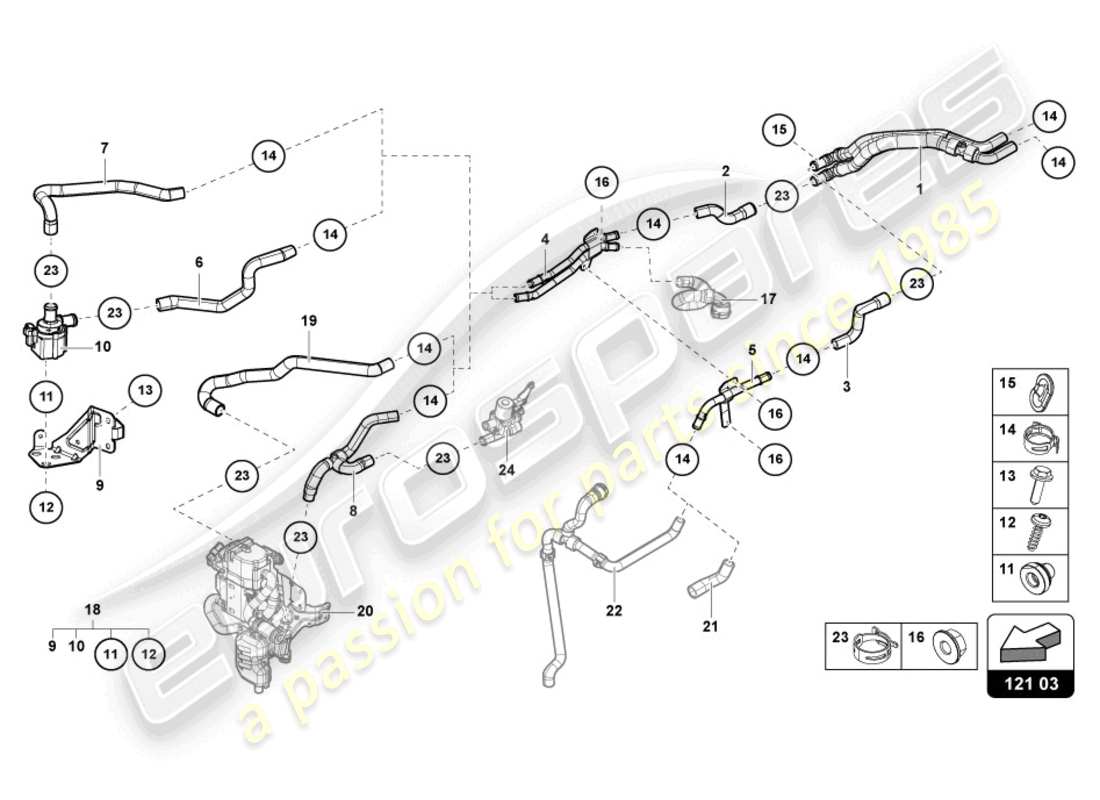 lamborghini urus performante (2024) diagrama de piezas del tubo de refrigerante
