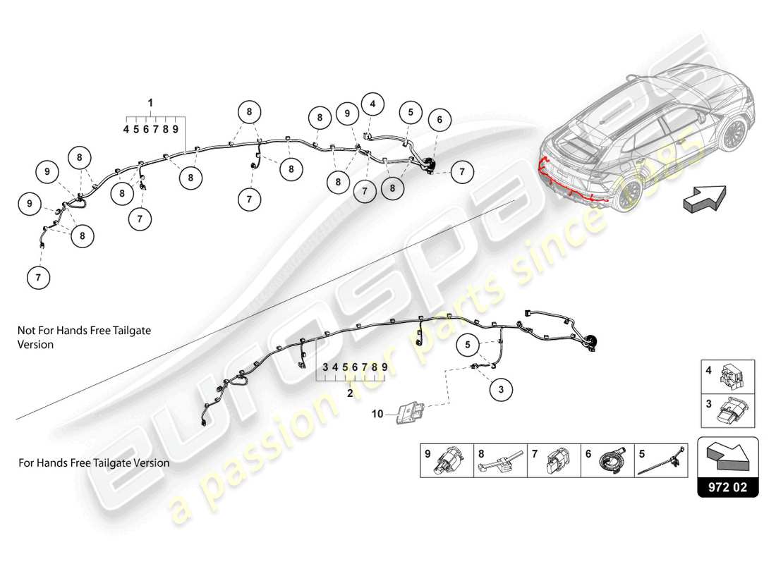 lamborghini urus (2019) juego de cableado para parachoques trasero diagrama de piezas